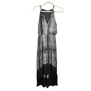 Tua Hi Low Maxi Dress Womens Size S Gray Black Smudge Print Elastic Waist Boho